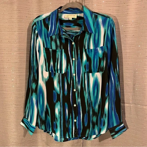 soldJones New York Sport Multi Color Two Pocket Long Sleeve Button Blouse Size M - Picture 1 of 6
